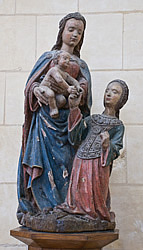 Statue de bois polychrome, le mariage mystique de sainte Catherine