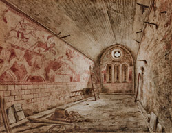 Vue de l'intérieur de la chapelle de Cressac (aquarelle)