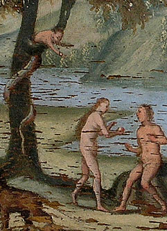 Détail du panneau C2 : Adam et Eve, la tentation