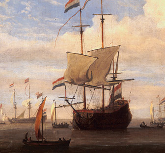 Escadre hollandaise au mouillage, tableau de Willem Van de Welde, fin XVIIe début XVIIIe siècle