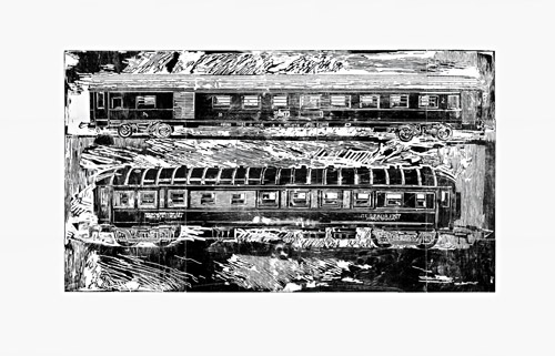 Wagon F, gravure sur bois, 360 x 560 cm, 2009