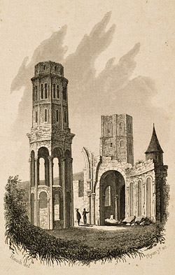 Gravure de la tour lanterne de Charroux
