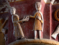 Détail du chapiteaux figurant une couple se tenant par la main
